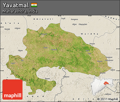 Satellite Map of Yavatmal, shaded relief outside