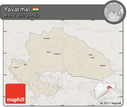Shaded Relief Map of Yavatmal, lighten