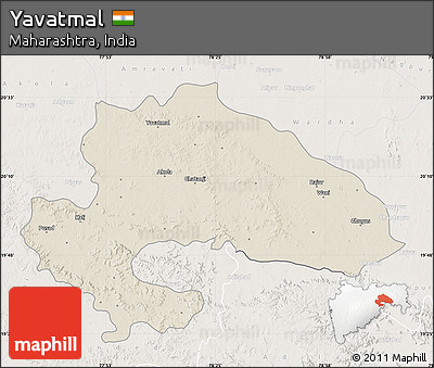 Shaded Relief Map of Yavatmal, lighten