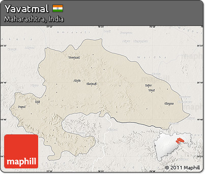Shaded Relief Map of Yavatmal, lighten