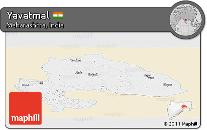 Classic Style Panoramic Map of Yavatmal, single color outside