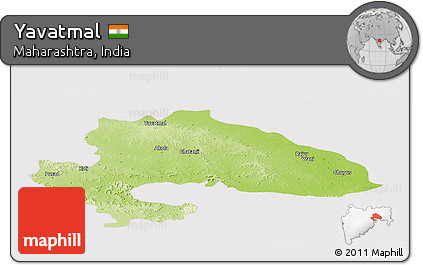 Physical Panoramic Map of Yavatmal, cropped outside