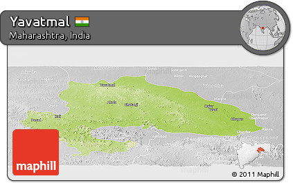 Physical Panoramic Map of Yavatmal, lighten, desaturated