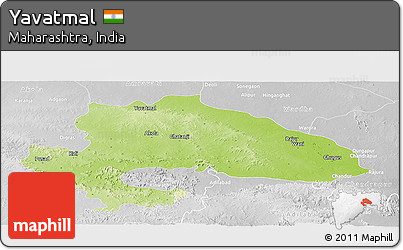 Physical Panoramic Map of Yavatmal, lighten, desaturated