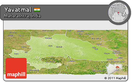 Physical Panoramic Map of Yavatmal, satellite outside