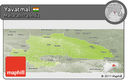 Physical Panoramic Map of Yavatmal, semi-desaturated