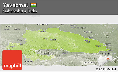 Physical Panoramic Map of Yavatmal, semi-desaturated