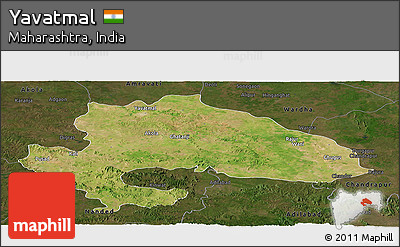 Satellite Panoramic Map of Yavatmal, darken