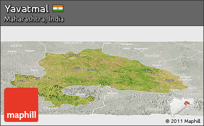 Satellite Panoramic Map of Yavatmal, lighten, semi-desaturated