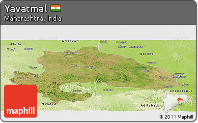 Satellite Panoramic Map of Yavatmal, physical outside