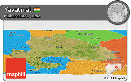 Satellite Panoramic Map of Yavatmal, political outside