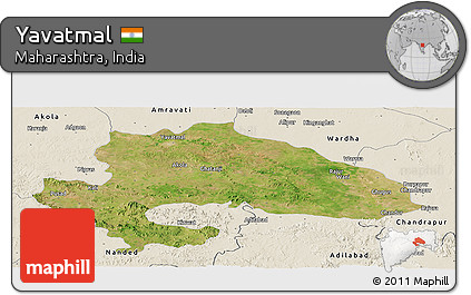 Satellite Panoramic Map of Yavatmal, shaded relief outside