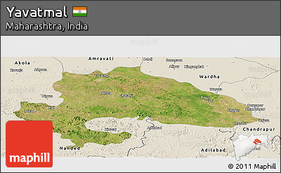 Satellite Panoramic Map of Yavatmal, shaded relief outside