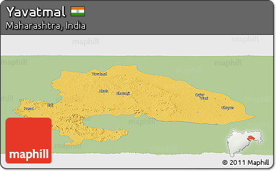 Savanna Style Panoramic Map of Yavatmal, single color outside