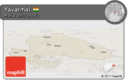 Shaded Relief Panoramic Map of Yavatmal, lighten