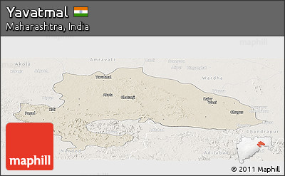 Shaded Relief Panoramic Map of Yavatmal, lighten