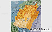 Political Shades 3D Map of Manipur, semi-desaturated