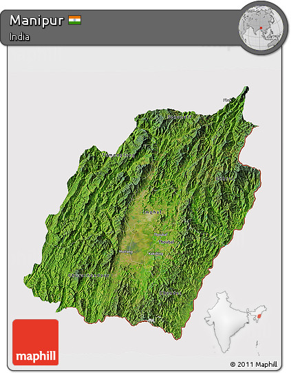 Satellite 3D Map of Manipur, cropped outside