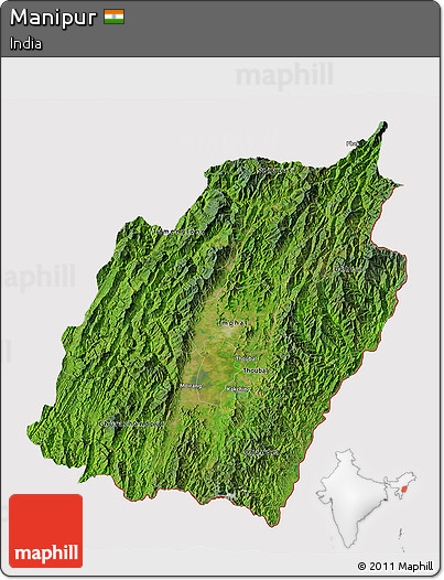 Satellite 3D Map of Manipur, cropped outside