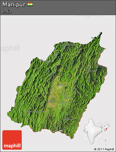 Satellite 3D Map of Manipur, cropped outside