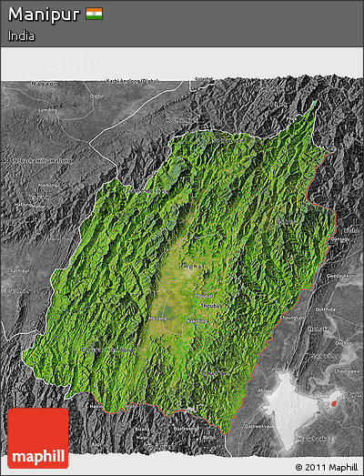 Satellite 3D Map of Manipur, desaturated