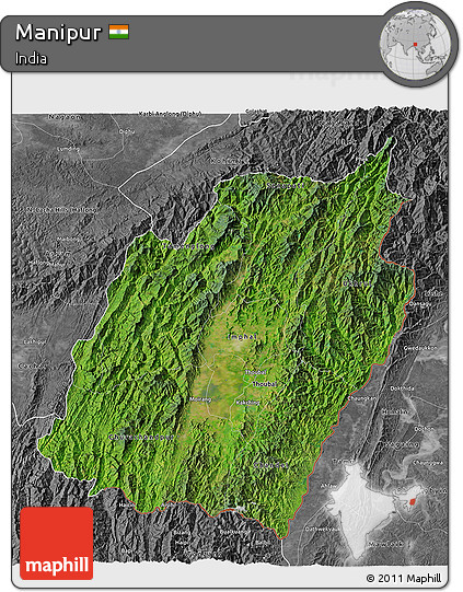 Satellite 3D Map of Manipur, desaturated