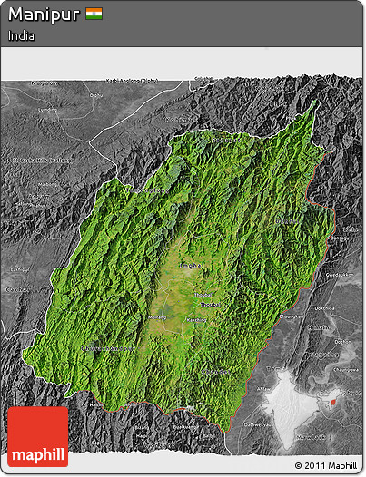 Satellite 3D Map of Manipur, desaturated