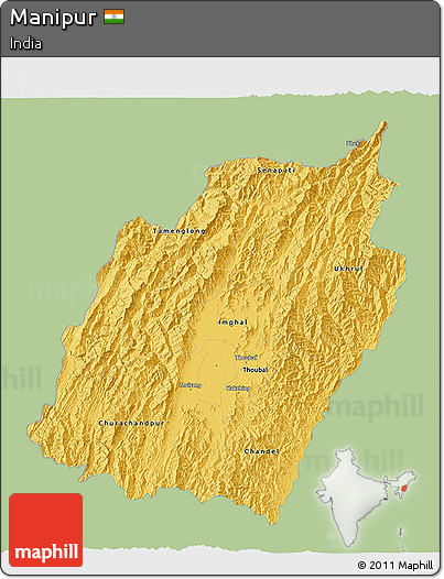 Savanna Style 3D Map of Manipur, single color outside
