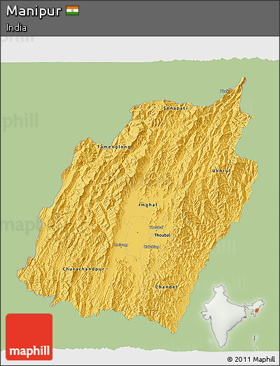Savanna Style 3D Map of Manipur, single color outside
