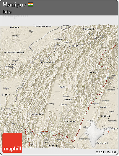 Shaded Relief 3D Map of Manipur