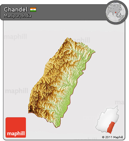 Physical 3D Map of Chandel, cropped outside