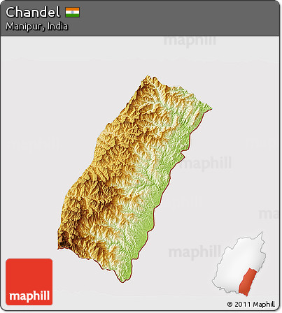 Physical 3D Map of Chandel, cropped outside