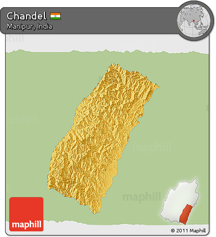 Savanna Style 3D Map of Chandel, single color outside