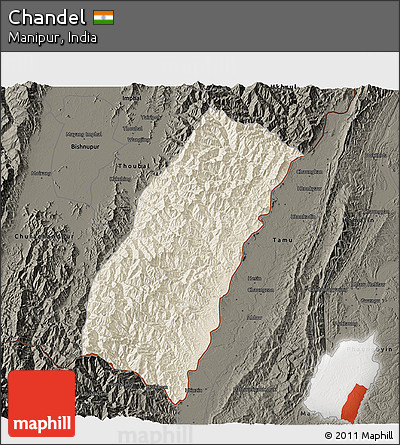 Shaded Relief 3D Map of Chandel, darken