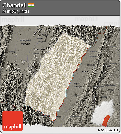 Shaded Relief 3D Map of Chandel, darken