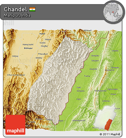 Shaded Relief 3D Map of Chandel, physical outside