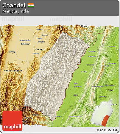 Shaded Relief 3D Map of Chandel, physical outside