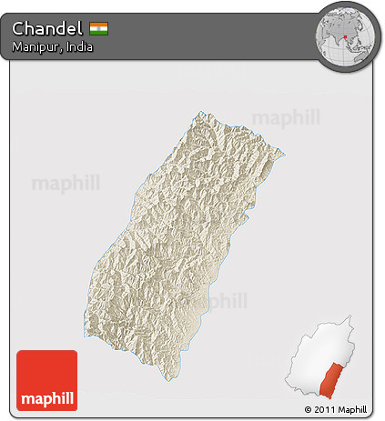 Shaded Relief 3D Map of Chandel, single color outside
