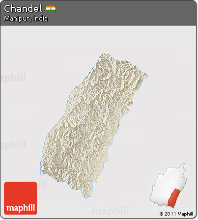 Shaded Relief 3D Map of Chandel, single color outside
