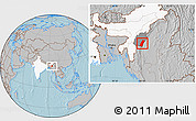 Gray Location Map of Chandel, highlighted country, highlighted parent region, hill shading