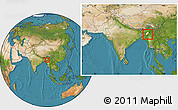 Satellite Location Map of Chandel, highlighted parent region, within the entire country