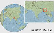 Savanna Style Location Map of Chandel, within the entire country, hill shading