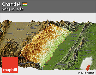 Physical Panoramic Map of Chandel, darken