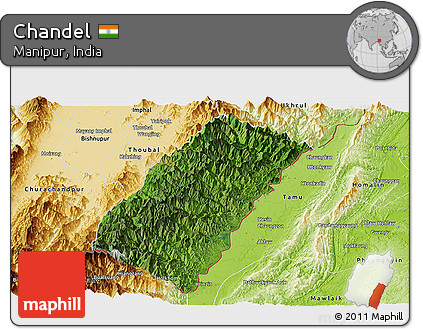 Satellite Panoramic Map of Chandel, physical outside