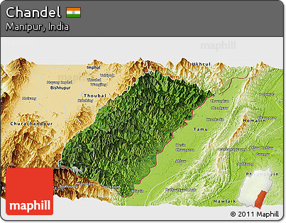 Satellite Panoramic Map of Chandel, physical outside