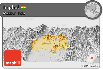 Physical Panoramic Map of Imphal, lighten, desaturated