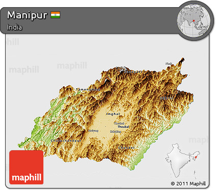 Physical Panoramic Map of Manipur, single color outside