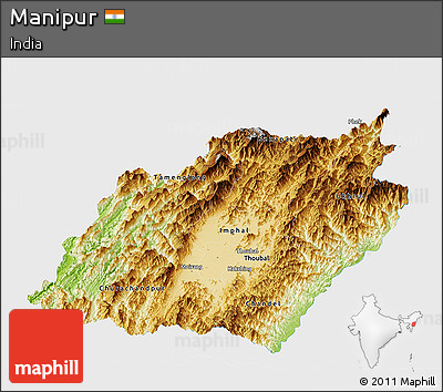 Physical Panoramic Map of Manipur, single color outside