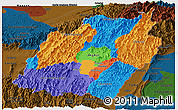 Political Panoramic Map of Manipur, darken