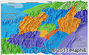 Political Panoramic Map of Manipur, political shades outside